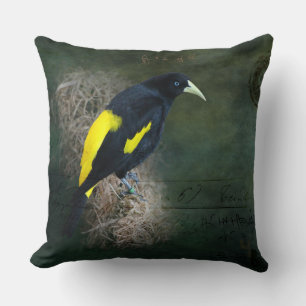 Cojín Decorativo Fotografía de Arte de un Pájaro Amarillo y Negro