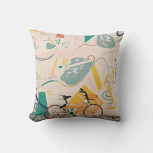 COJÍN DECORATIVO FOTOGRAFÍA DE BICICLETA BLANCA Y NARANJA