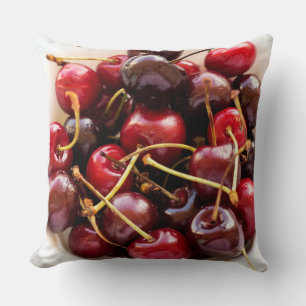 Cojín Decorativo Fotografía de Cerezas Rojas Frescas en un Tazón