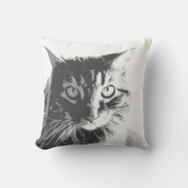 Cojín Decorativo fotografía de la cara del gato blanco y negro de a