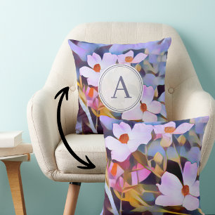 Cojín Decorativo Fotografía de la naturaleza morado y floral azul