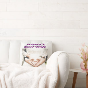 Cojín Decorativo Fotografía de texto púrpura de la esposa