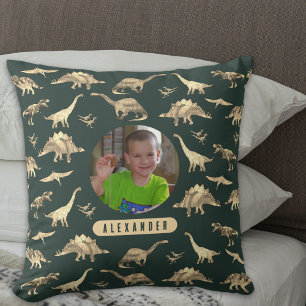 Cojín Decorativo Fotografía y nombre de los niños con dinosaurios p