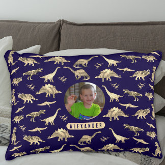 Cojín Decorativo Fotografía y nombre de los niños con dinosaurios p