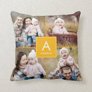 Cojín decorativo fotográfico de monograma cuadra