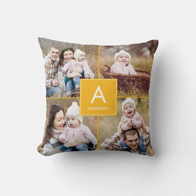 Cojín decorativo fotográfico de monograma cuadrado (Anverso)