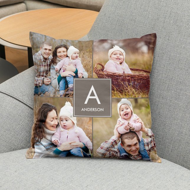 Cojín decorativo fotográfico de monograma cuadrado (Subido por el creador)