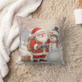 Cojín Decorativo Fotógrafo de Santa personalizado y selfie con muñe