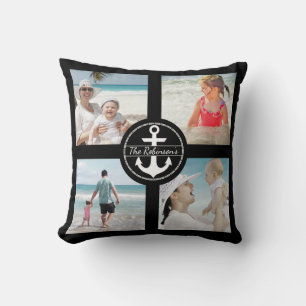 Cojín Decorativo Fotomontaje de Ancla Personalizada Negro