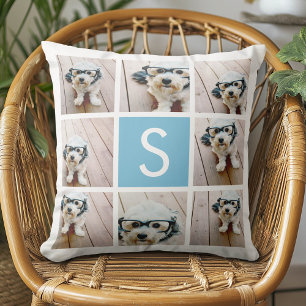 Cojín Decorativo Fotomontaje de monograma personalizado Aqua Blue