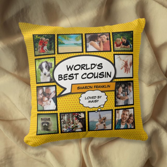 Cojín Decorativo Fotomontaje Moderno Divertido del Mejor Primo del  (World's Best Cousin Photo Collage Modern Fun Throw Pillow)