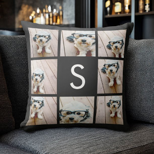 Cojín Decorativo Fotomontaje Sólido Negro con Monograma Personaliza