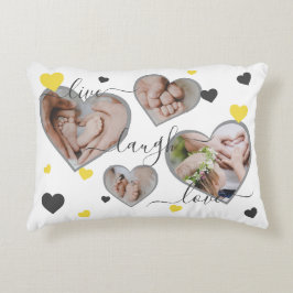 Cojín Decorativo Fotos de amor de Live Laugh Gray & Yellow