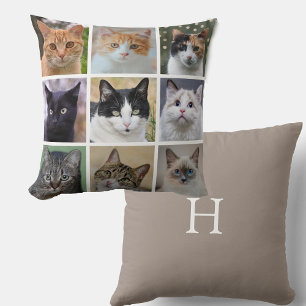 Cojín Decorativo Fotos de gatos personalizables modernas sobre beig