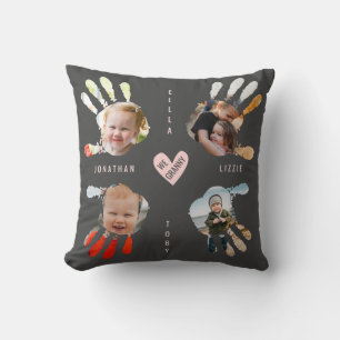 Cojín Decorativo Fotos de huellas de niños Collage de amor Mensaje 