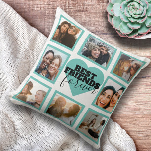 Cojín Decorativo Fotos de Mejores Amigos Collage Corazón Verde Turq