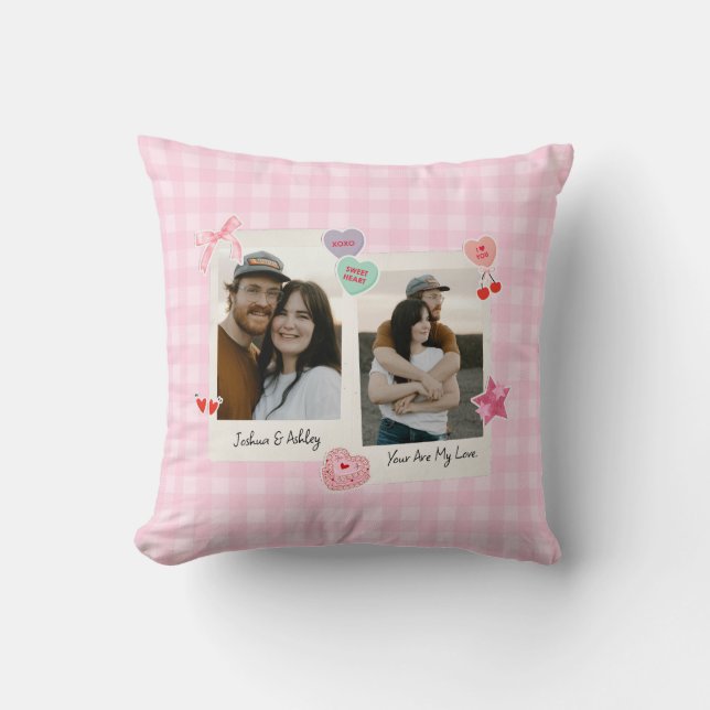 Cojín Decorativo Fotos de parejas Personalizados y regalo de texto (Anverso)