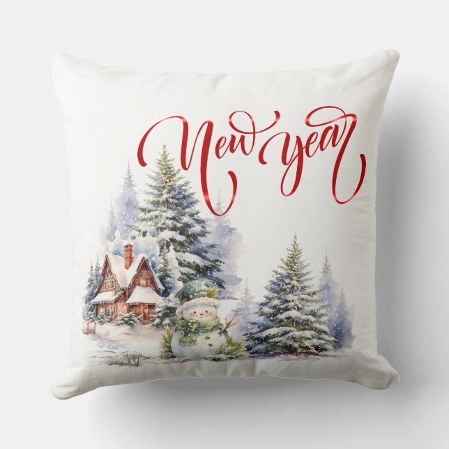 Cojín Decorativo Fotos de vacaciones al estilo rojo de Año Nuevo (Reverso )