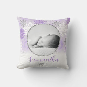 Cojín Decorativo Fotos personalizadas del bebé con copo de nieve en