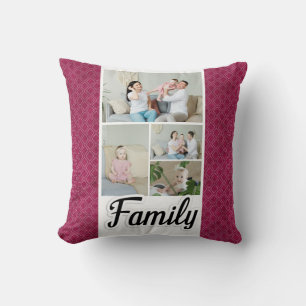 Cojín Decorativo Fotos personalizados/Diamante Geométrico Rojo Eleg