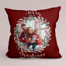 Cojín Decorativo Fotos rojas de la familia Feliz Navidad