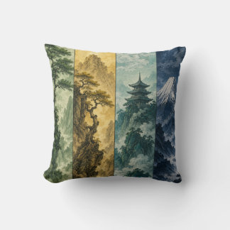 Cojín Decorativo Four Seasons Mountain | Paisaje de Tinta Japonesa