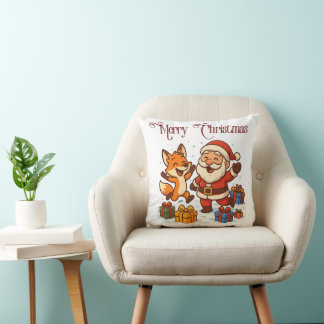 Cojín Decorativo Fox and Santa Christmas Throw Pillow