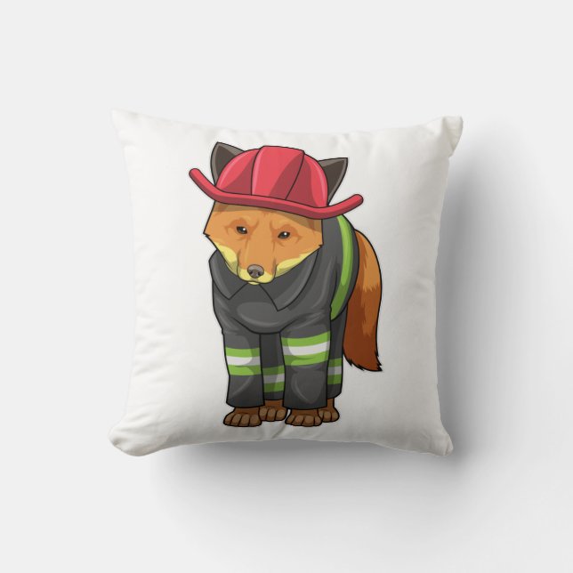Cojín Decorativo Fox como bombero con casco (Anverso)