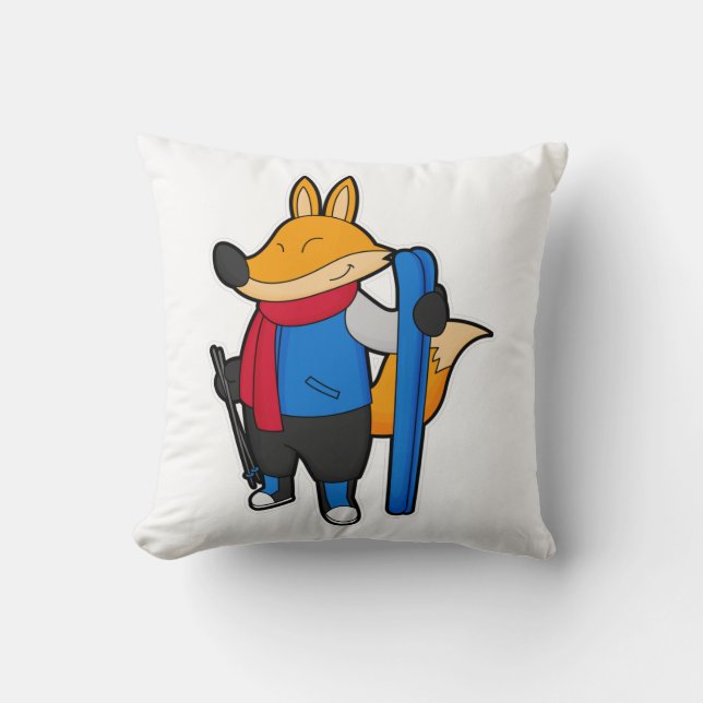 Cojín Decorativo Fox como esquiador con esquí (Anverso)