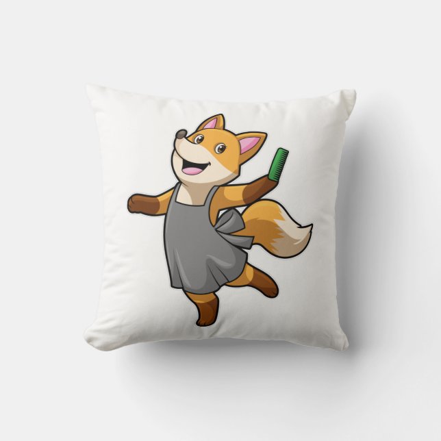 Cojín Decorativo Fox como peluquero con tijeras (Anverso)