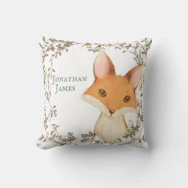 Cojín Decorativo Fox con nombre de bebé floral Wreath personalizado