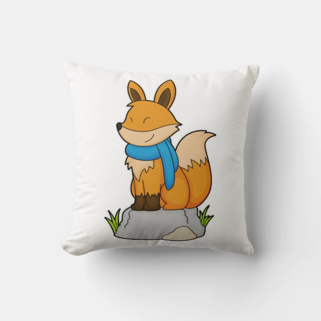 Cojín Decorativo Fox con Scarf en la roca (Anverso)