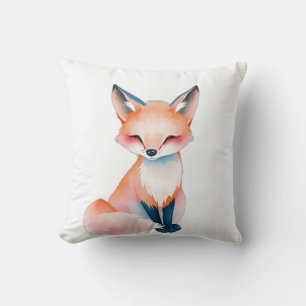 Cojín Decorativo Fox de color de agua impresionista con hongos