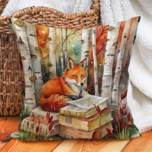 Cojín Decorativo Fox de cosecha rústica: libros Woodland otoño