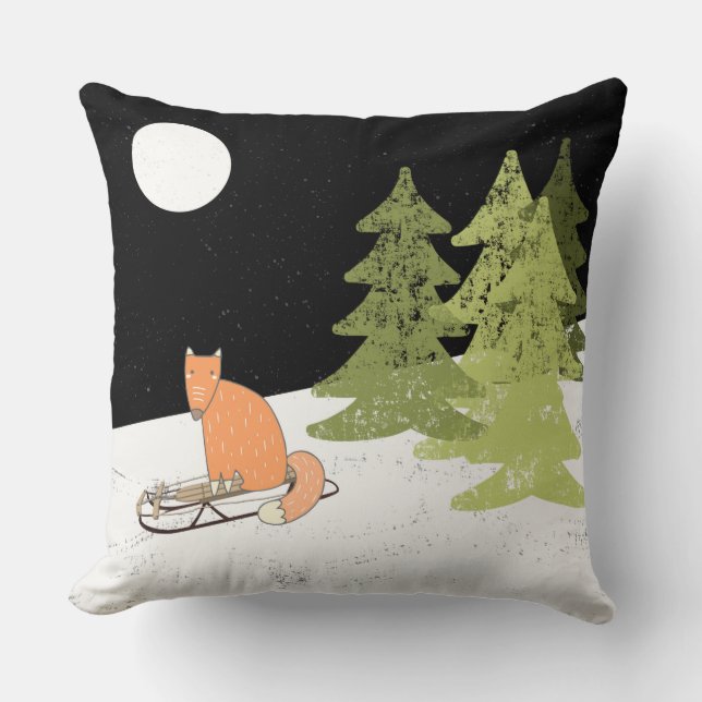 Cojín Decorativo Fox de Sledding de invierno - Ilustracion (Anverso)