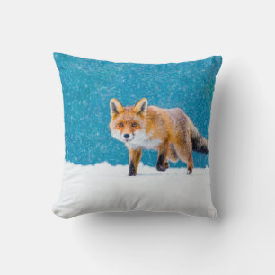 Cojín Decorativo Fox en invierno. Fox roja, Vulpes vulpes, olfatead
