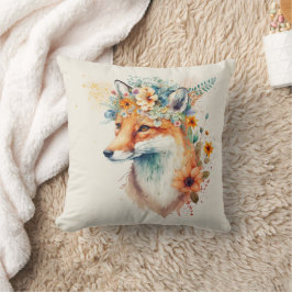 Cojín Decorativo Fox Flower Crown Watercolor                     