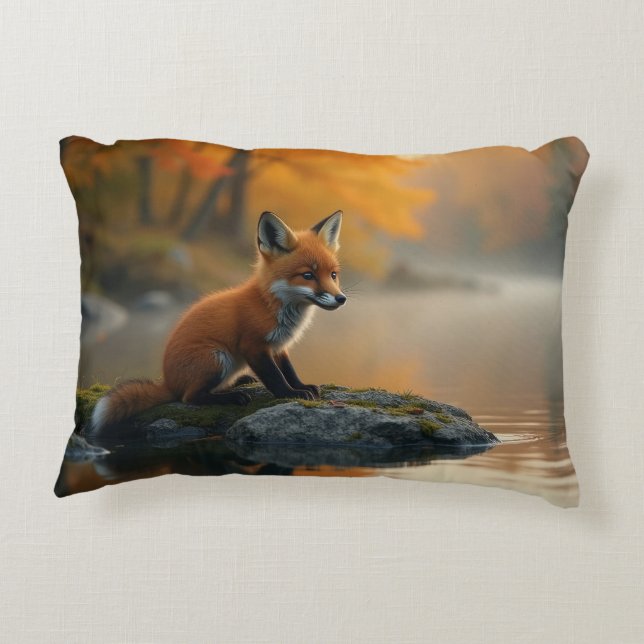 Cojín Decorativo Fox joven en otoño (Reverso)