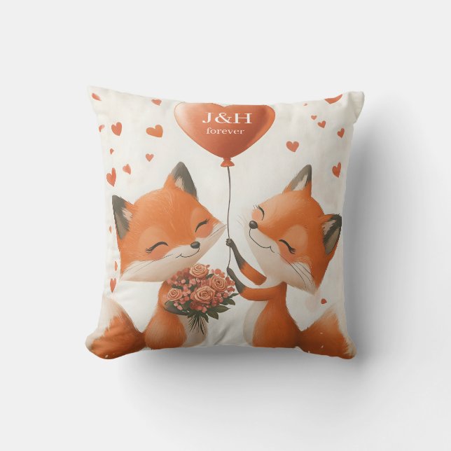 Cojín Decorativo Fox Love Design with Personalizable Initials (Anverso)