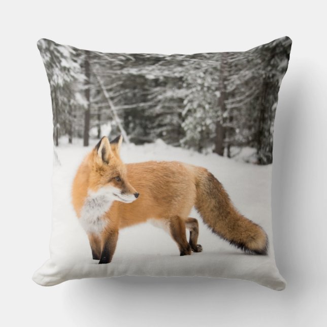 Cojín Decorativo Fox roja en nieve blanca (Anverso)