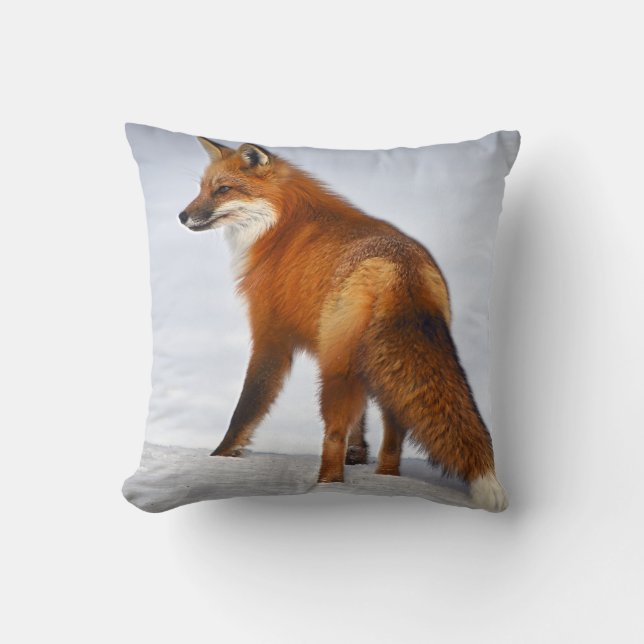 Cojín Decorativo Fox roja en nieve invernal (Anverso)