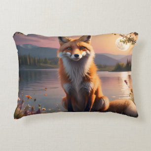 Cojín Decorativo Fox sentada junto al lago al atardecer.