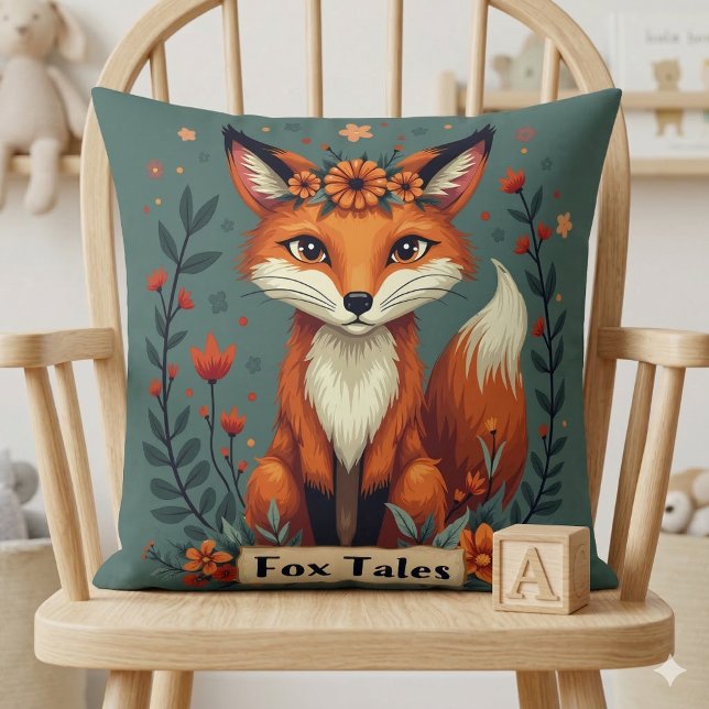 Cojín Decorativo Fox Tales Boho Woodland Animal (Fox Tales Boho Woodland Animal Throw Pillow Mockup A)