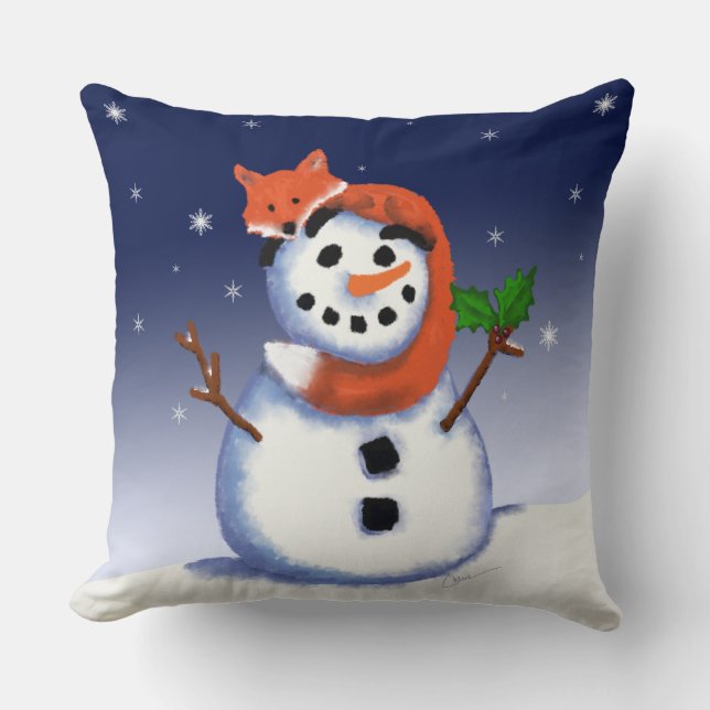 Cojín Decorativo Fox y Snowman | Amigos de Hollydays | NAVIDADES (Anverso)