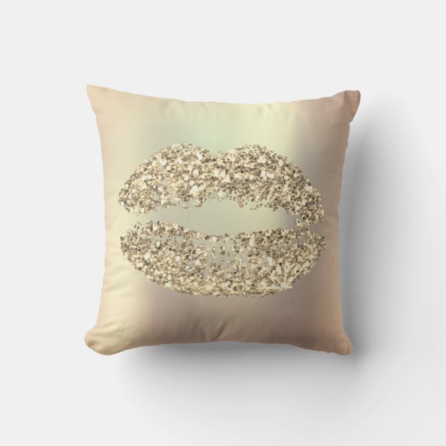 Cojín Decorativo Foxier Gold Purpurina Kiss Lips Glam Makeup Cobre (Anverso)