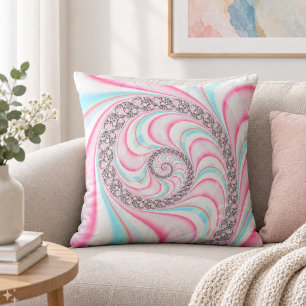 Cojín Decorativo Fractal de espiral de caña azul pastel