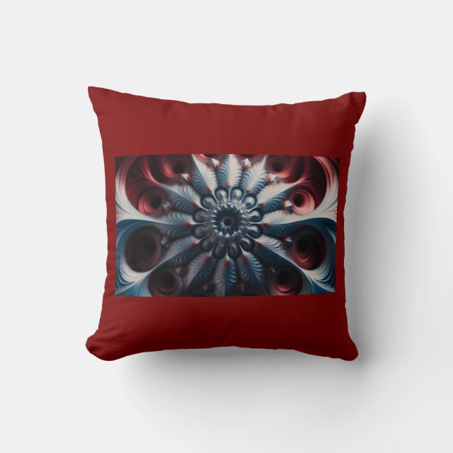 Cojín Decorativo Fractal De Juliabrot Rojo Y Plateado (Anverso)