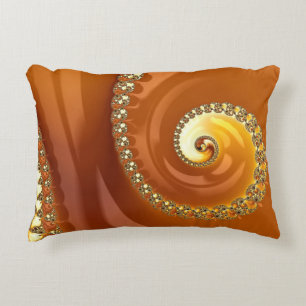 Cojín Decorativo Fractal en espiral gradiente dorado naranja abstra