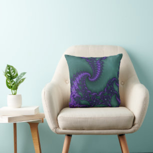Cojín decorativo fractal espiral púrpura