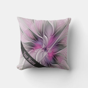 Cojín Decorativo Fractal floral Abstral Flor Rosa Gris Nombre propi